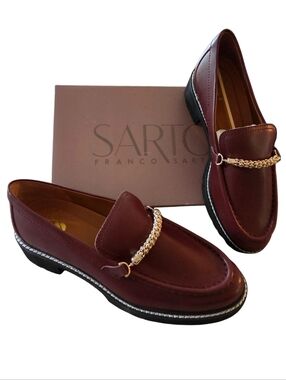 SARTO X Franco Sarto "Domina" Burgundy Gold Chain Platform Lug Sole Loafers 11M